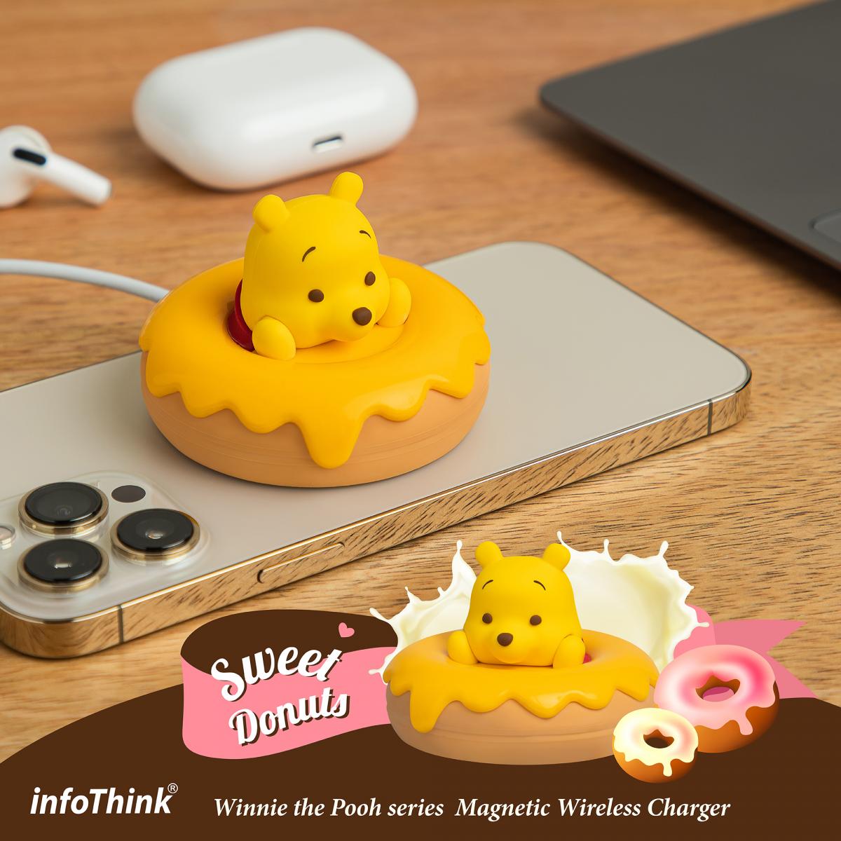福利品【Infothink】小熊維尼系列甜甜圈磁吸充電盤