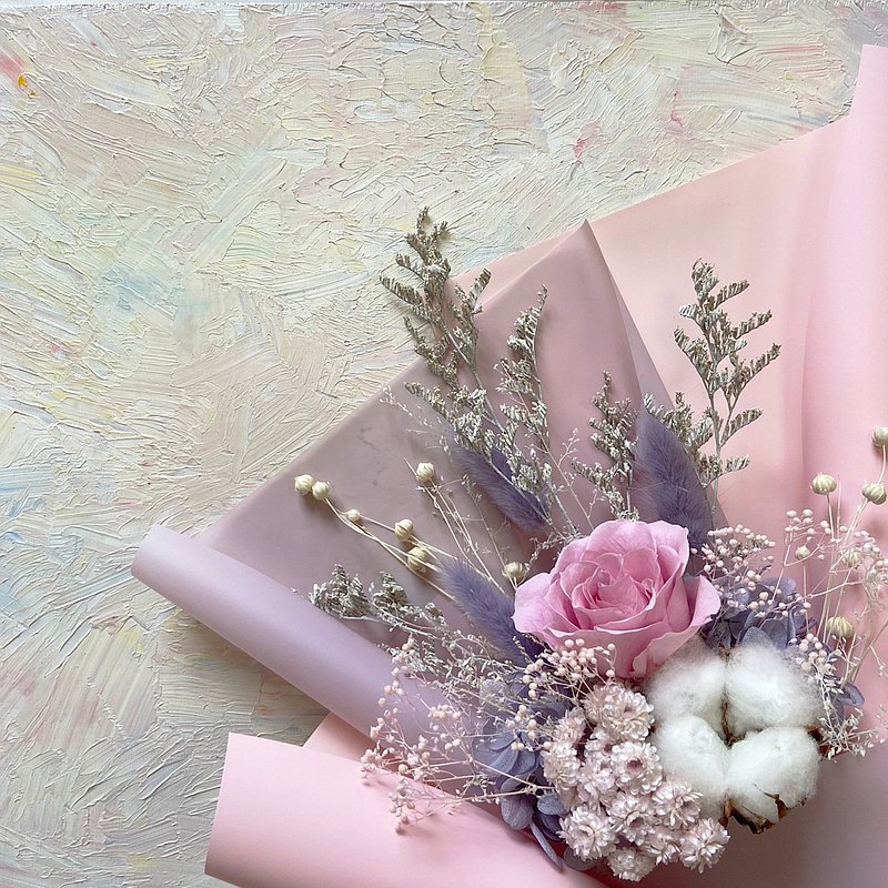 淡雅粉紫玫瑰花束 永生花 乾燥花 情人節花束 求婚花束 節日送禮