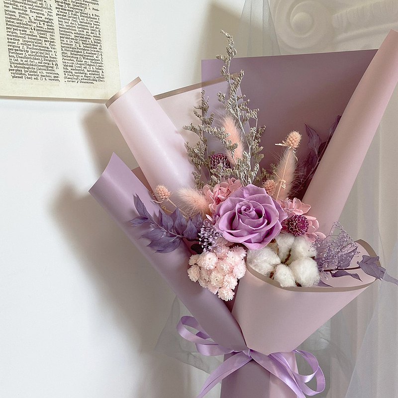 典雅紫玫瑰花束 永生花 乾燥花 情人節花束 求婚花束 節日禮物