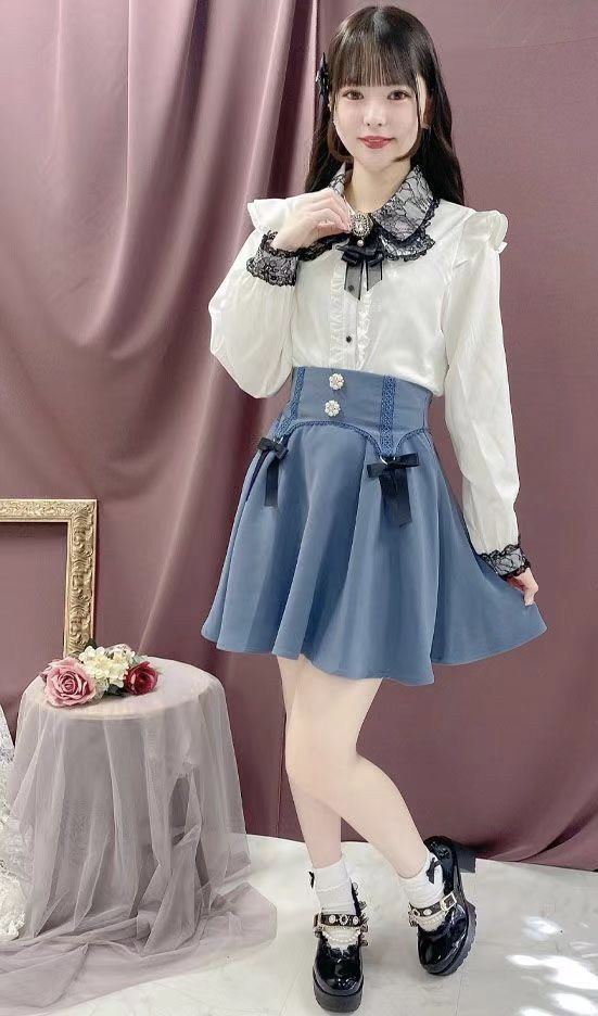 Rojita 甜美蕾絲雙蝴蝶結 地雷系量產型半身裙短裙
