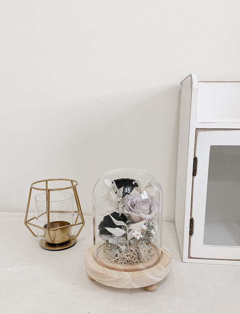 【不凋樂園】花玻璃罩盅 永生花夜燈 乾燥花 客製化禮物 情人節禮盒 聖誕
