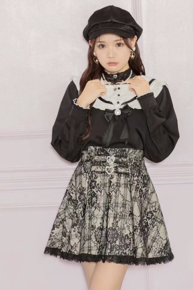Rojita 日系愛心珍珠 蕾絲拼接地雷系量產型百搭 半身裙