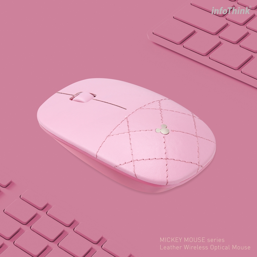 現貨【Infothink】米奇系列皮革無線光學滑鼠- 裸粉