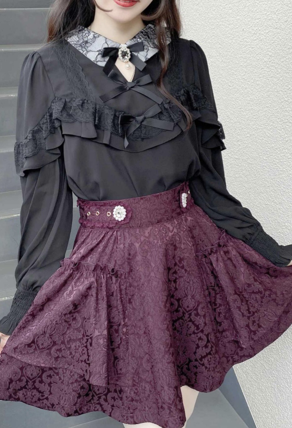 Rojita 地雷系量產型提花收褶遮臀遮胯顯瘦 分碼 短裙 半身裙