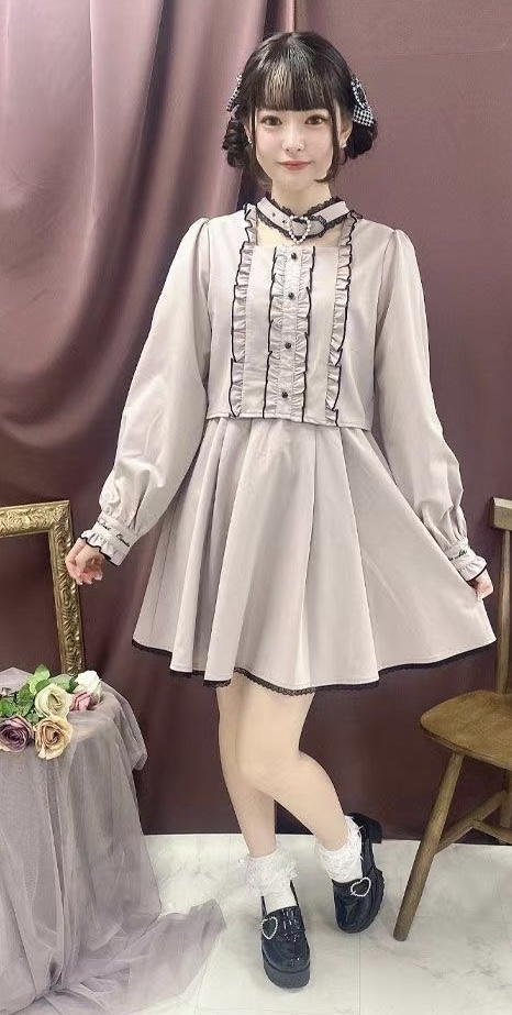 Rojita 珍珠愛心掛刺繡地雷系量產型甜美 連衣裙