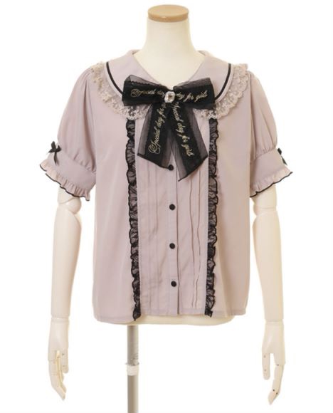 LIZ LISA 英式復古字母套裝 蝴蝶結蕾絲縮褶 可愛優雅地雷系 分碼 短袖襯衫