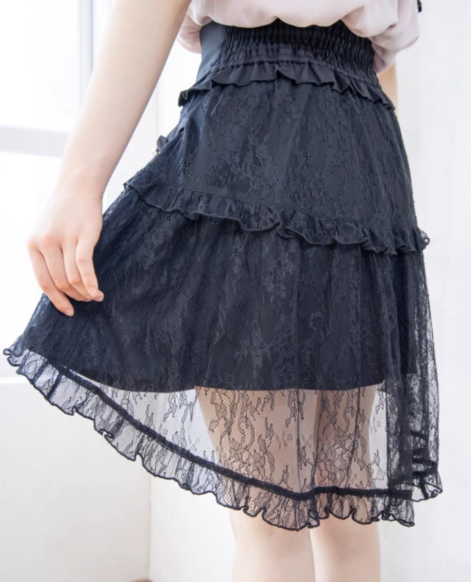  LIZ LISA 日系可愛地雷量產型 多層蕾絲荷葉邊顯瘦 短裙 分碼 半身裙