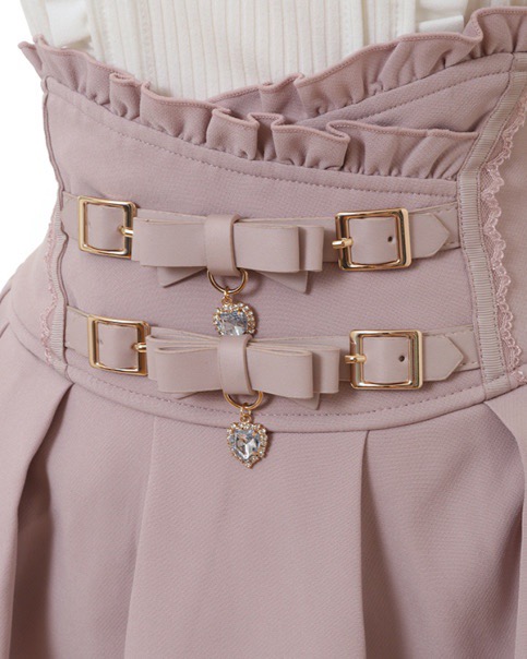 LIZ LISA 日系地雷系 三色 量產型 雙蝴蝶結扣皮扣 收腰顯瘦高腰 分碼 裙褲