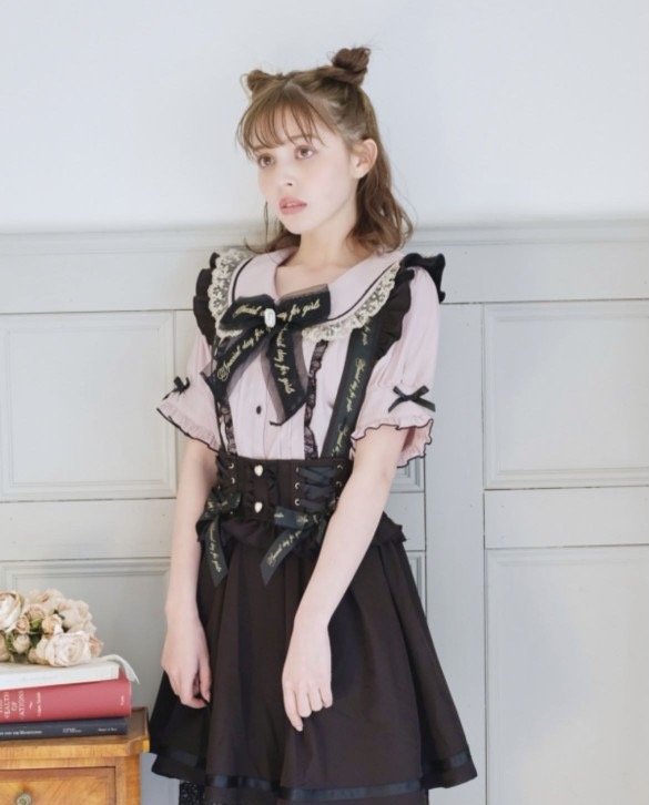 LIZ LISA 英式復古字母 蝴蝶結蕾絲 背帶可拆兩穿 可愛優雅地雷系 分碼 背帶裙
