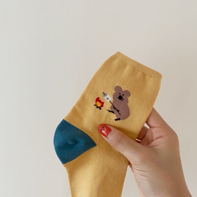 韓國🇰🇷 正版 Dinotaeng文創-短尾矮袋鼠 烤棉花糖 中筒襪