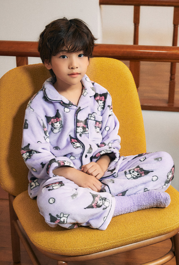 韓國🇰🇷 正版 三麗鷗 酷洛米 冬季絨毛款長袖兒童睡衣套裝 小孩款睡衣 紫色