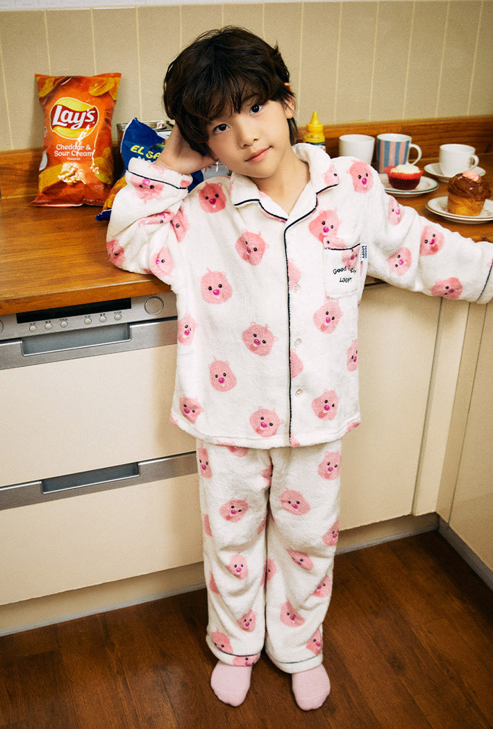 韓國🇰🇷 正版 小露比 Zanmang Loopy 잔망루피 冬季絨毛款兒童長袖睡衣套裝 小孩款睡衣 白色