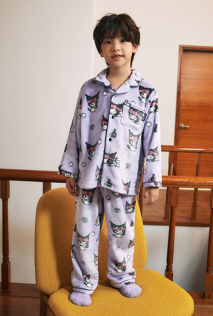 韓國🇰🇷 正版 三麗鷗 酷洛米 冬季絨毛款長袖兒童睡衣套裝 小孩款睡衣 紫色