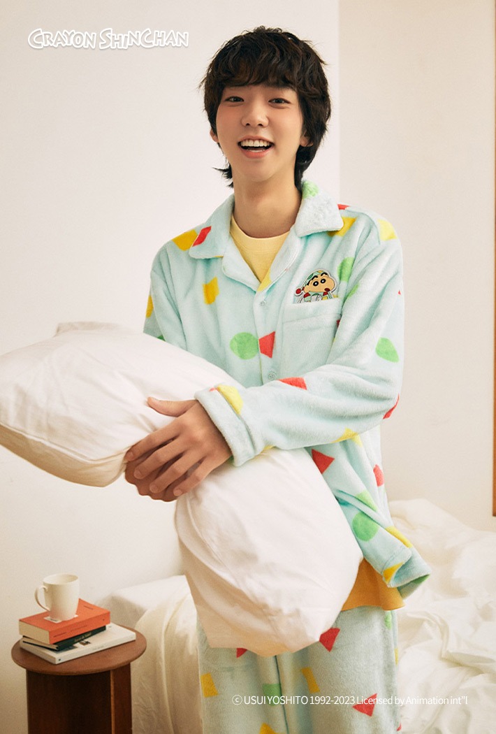 韓國🇰🇷 正版 蠟筆小新 冬季絨毛款長袖睡衣套裝 薄荷綠色