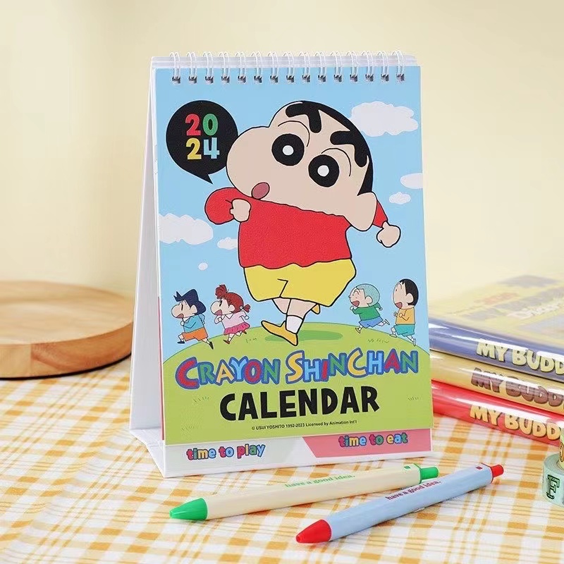 ❗️蠟筆小新❗️韓國正版 蠟筆小新 CRAYON SHIN-CHAN 2024年新款台曆 可愛蠟筆小新月曆 卡通桌面擺件 日曆記事本