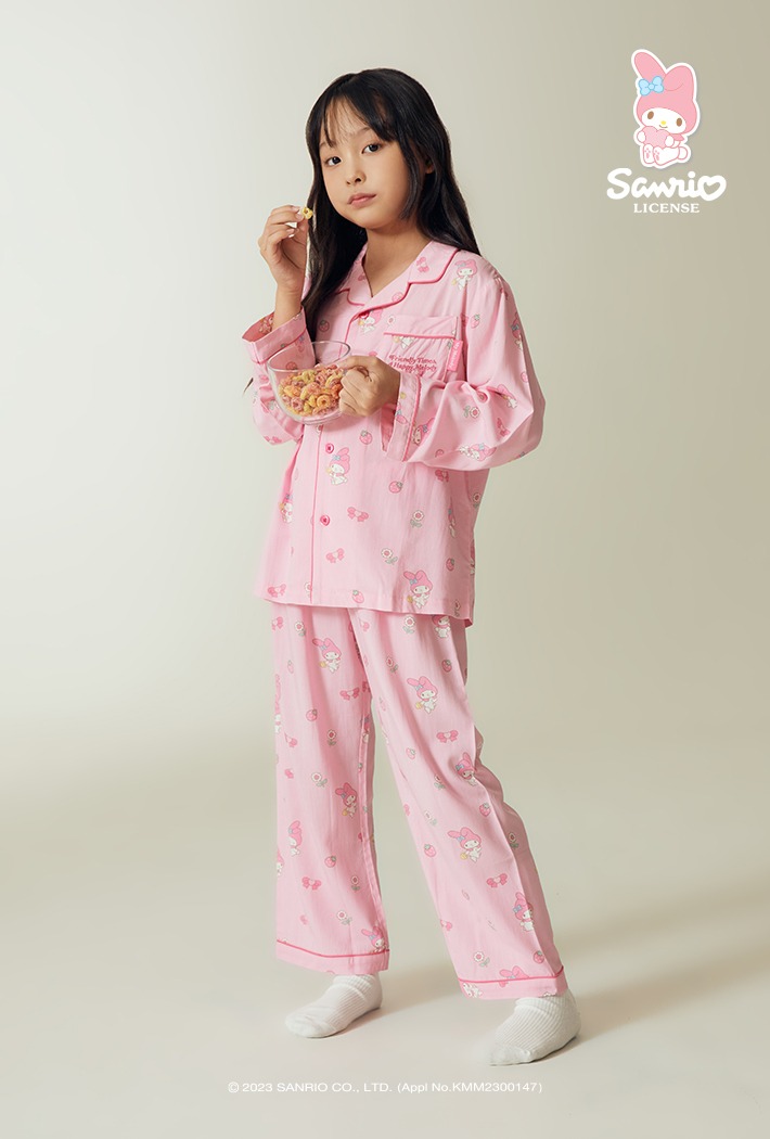 韓國🇰🇷 正版 三麗鷗 美樂蒂 薄款長袖兒童睡衣套裝 粉色