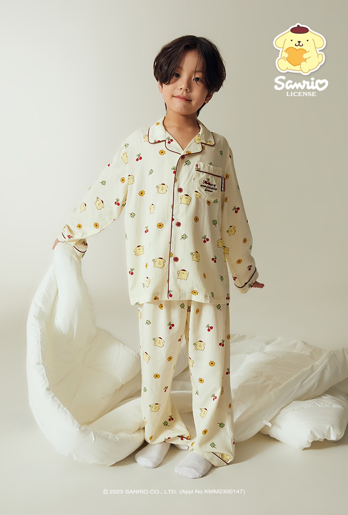 韓國🇰🇷 正版 三麗鷗 布丁狗 薄款長袖兒童睡衣套裝 黃色