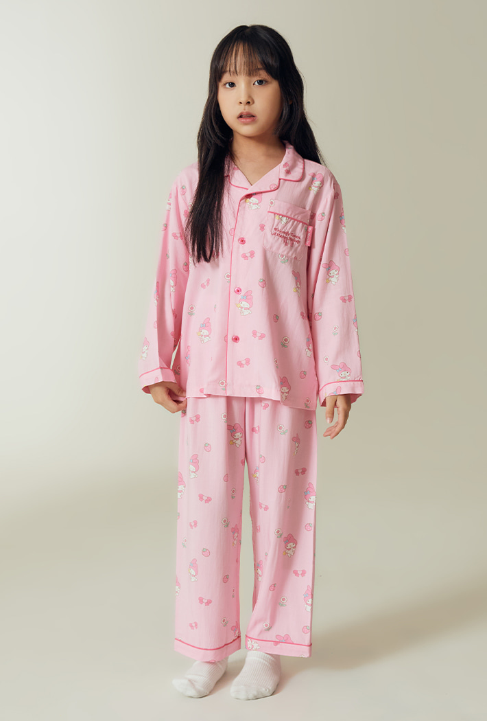 韓國🇰🇷 正版 三麗鷗 美樂蒂 薄款長袖兒童睡衣套裝 粉色