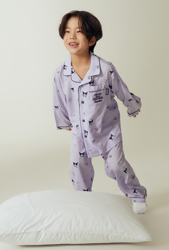 韓國🇰🇷 正版 三麗鷗 庫洛米 薄款長袖兒童睡衣套裝 紫色