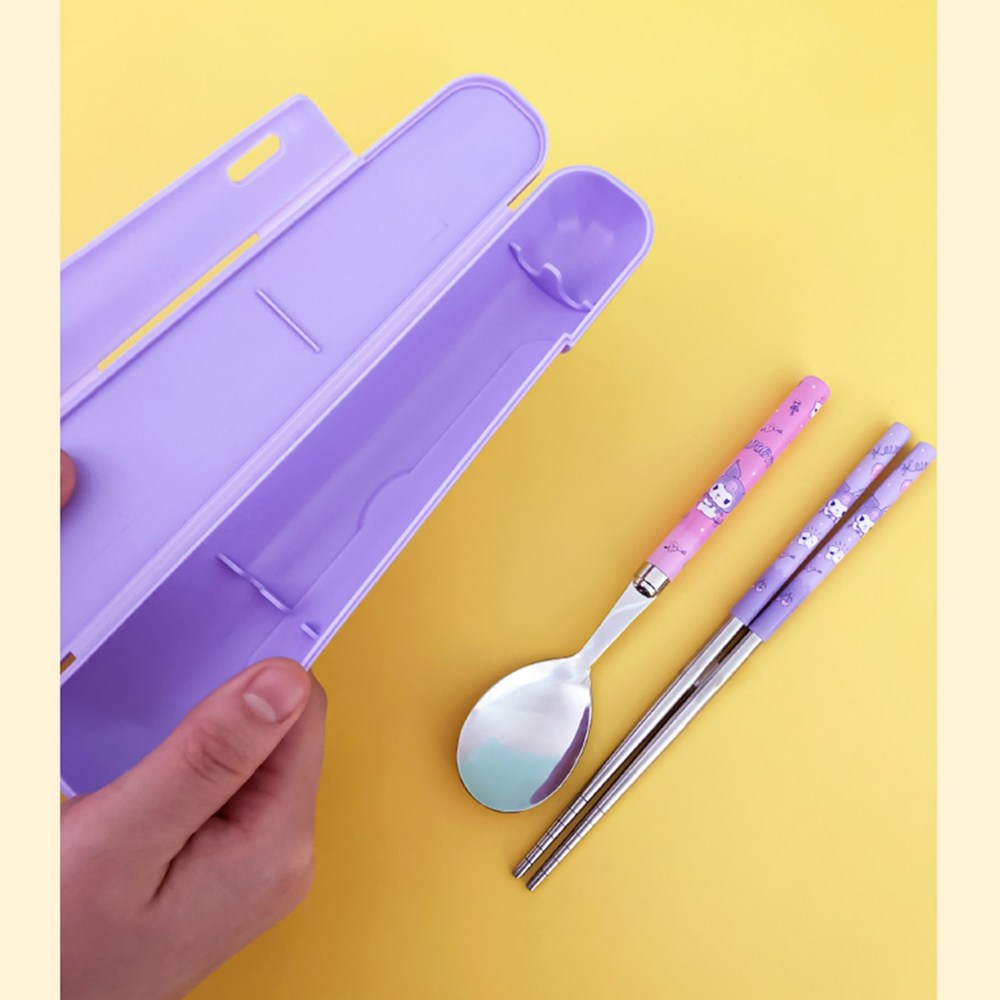 韓國🇰🇷 正版 三麗鷗 庫洛米 餐具組 附收納盒 （筷子+勺子+盒）