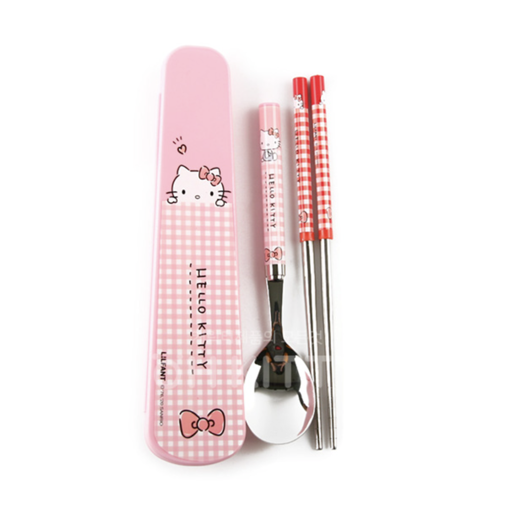 韓國🇰🇷 正版 三麗鷗 Hello Kitty 餐具組 附收納盒 （筷子+勺子+盒）