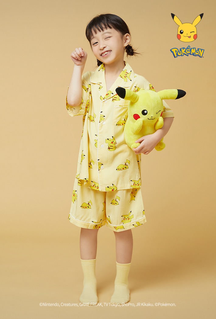 韓國🇰🇷 正版 寶可夢系列 皮卡丘印花 薄款短袖睡衣套裝 黃色