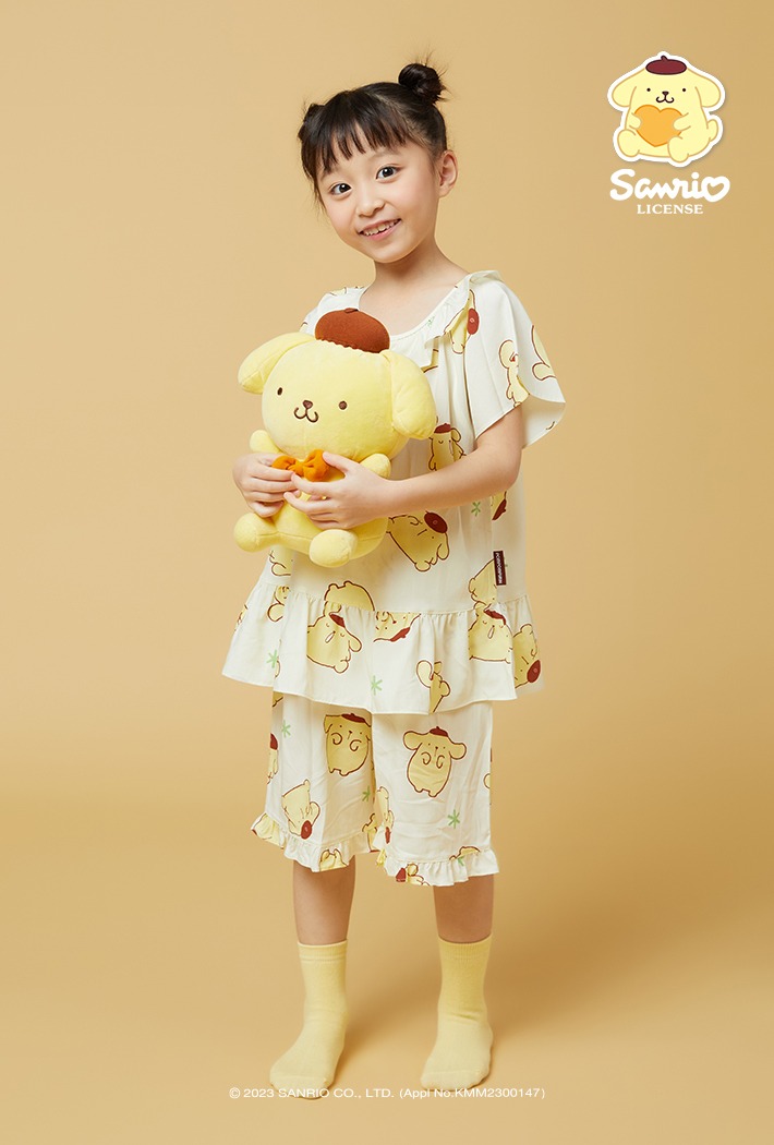 韓國🇰🇷 正版 三麗鷗 布丁狗印花 薄款短袖睡衣套裝 滾荷葉邊 黃色