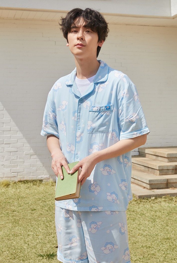 韓國🇰🇷 正版 三麗鷗 大耳狗角色印花 薄款短袖睡衣套裝 藍色