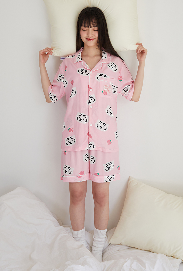 韓國🇰🇷 正版  無業老虎 MUZIK TIGER 무직타이거 薄款短袖睡衣套裝 粉色