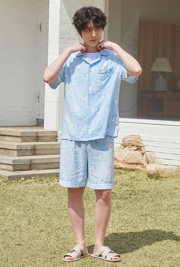 韓國🇰🇷 正版 三麗鷗 大耳狗角色印花 薄款短袖睡衣套裝 藍色