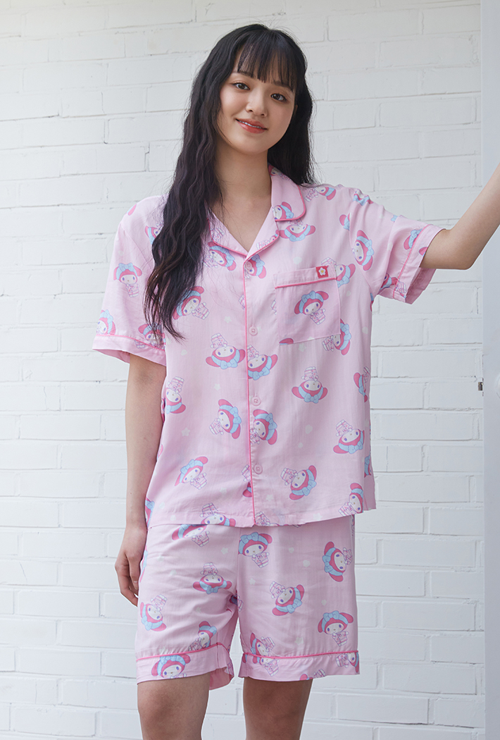 韓國🇰🇷 正版 三麗鷗 美樂蒂角色印花 薄款短袖睡衣套裝 粉色