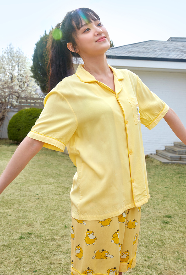 韓國🇰🇷 正版 寶可夢 可達鴨印花 薄款短袖睡衣套裝 黃色