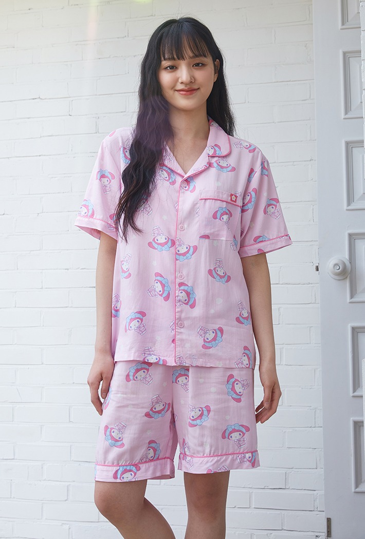 韓國🇰🇷 正版 三麗鷗 美樂蒂角色印花 薄款短袖睡衣套裝 粉色
