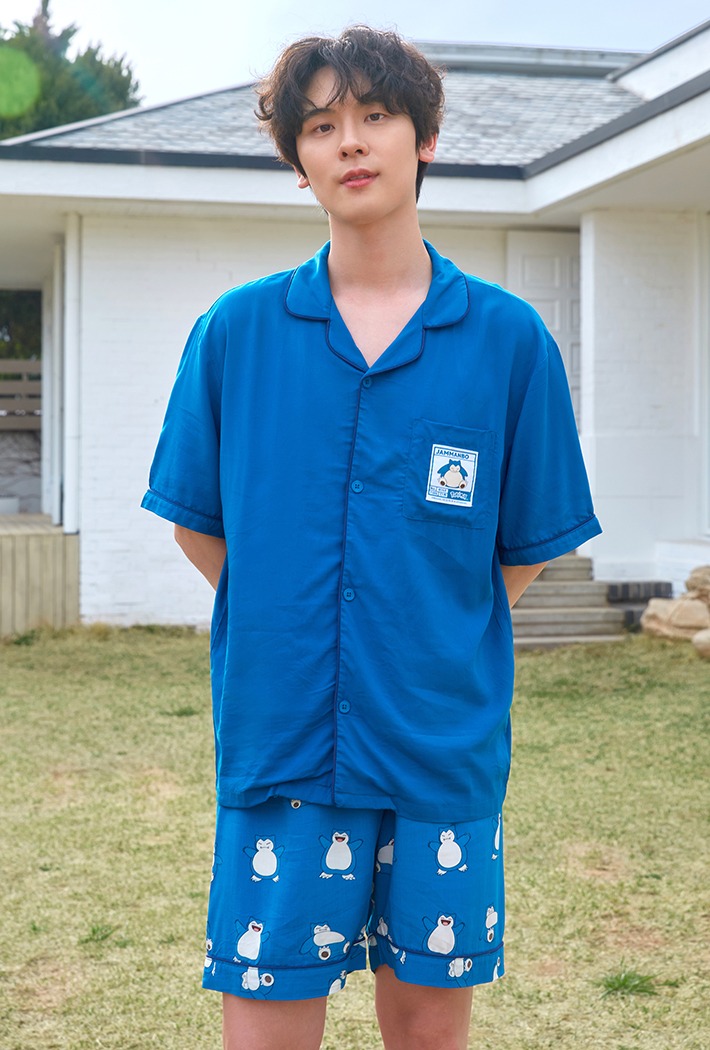 韓國🇰🇷 正版 寶可夢 卡比獸印花 薄款短袖睡衣套裝 藍色